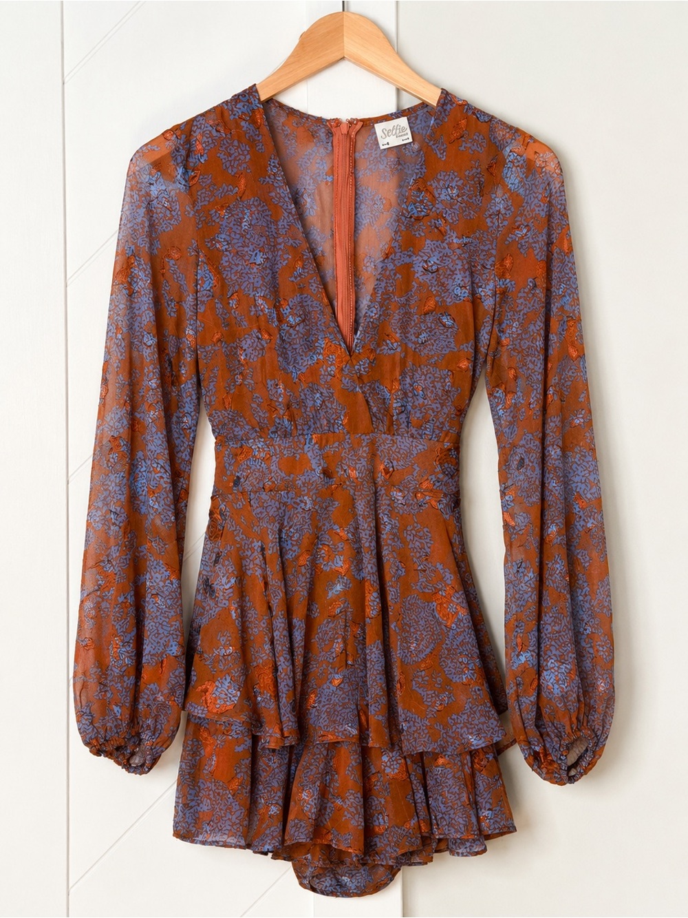 Selfie Leslie Burnout Floral Long Sleeve Romper Size S